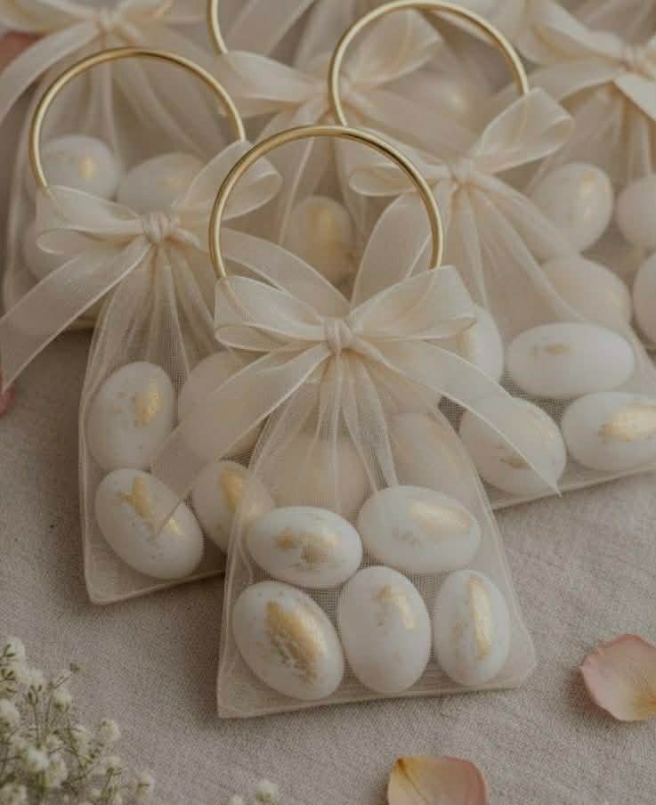 Gold Ring Organza Pouch with Foil Almonds